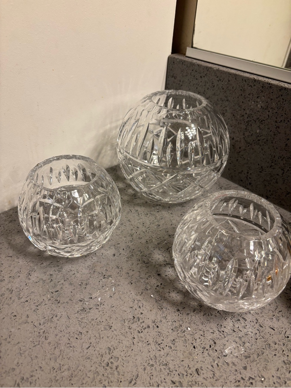 24% Lead Crystal Round Pineapple Design Vase/Votive. Made in Poland Set of 3